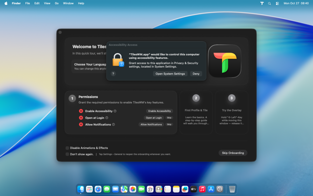 System prompt requesting accessibility access