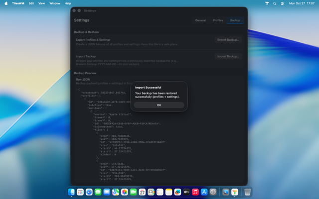 Profiles successfully restored