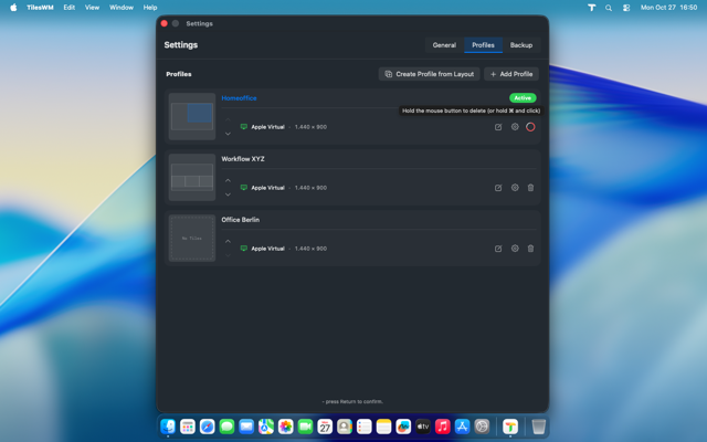 Hold to delete a profile