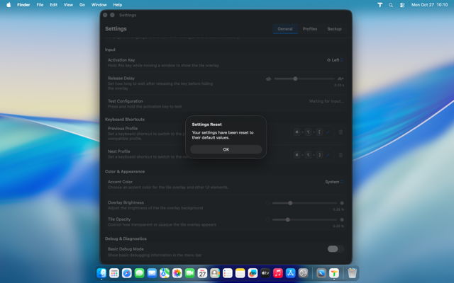 Reset complete confirmation