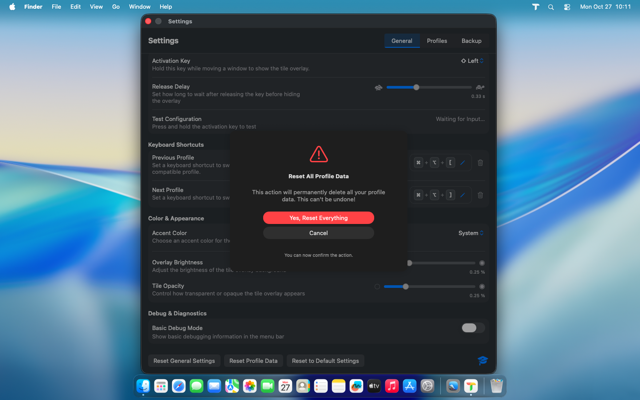 Profile reset button ready